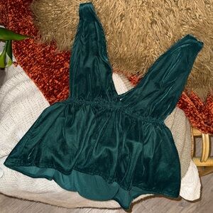 Elegant Velvet Green Sleeveless Top